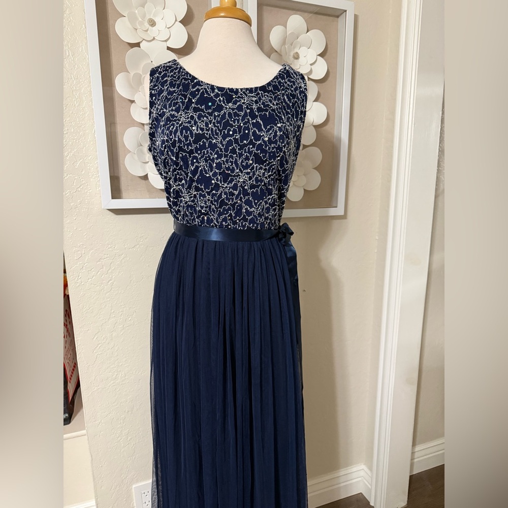 Midnight Blue and Silver Lace Dress